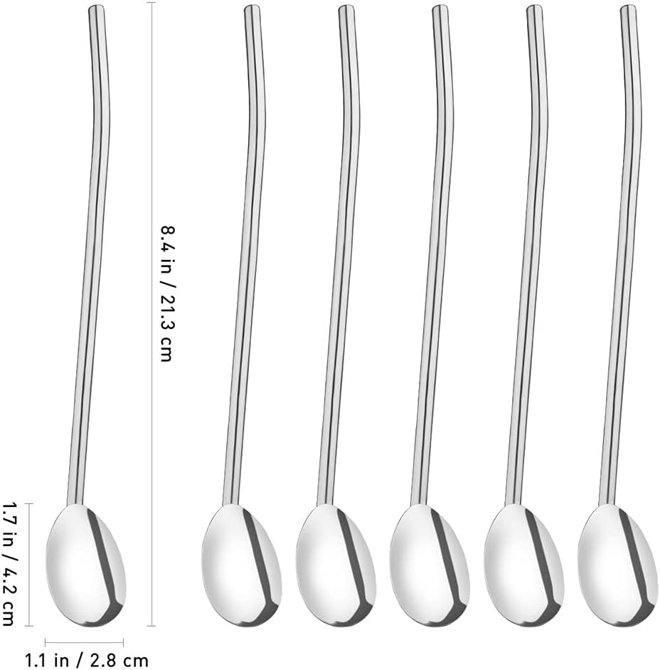 4Pcs Stainless Steel Straws Spoons, 2 in 1 Reusable Snow Cone Drinking Stainless Steel Ice Tea Metall Long Spoons Straws with 1 Cleaning Brushes for Cocktail Milkshake(4)