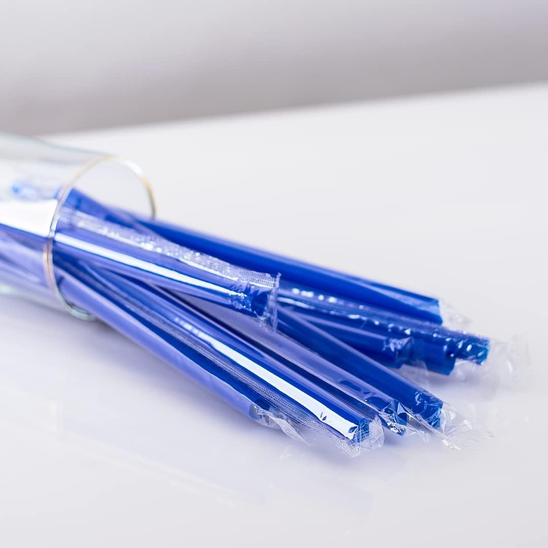 Karat 9" Boba Straws(10mm Diameter), Poly-Wrapped, Assorted Solid Colors (Blue)