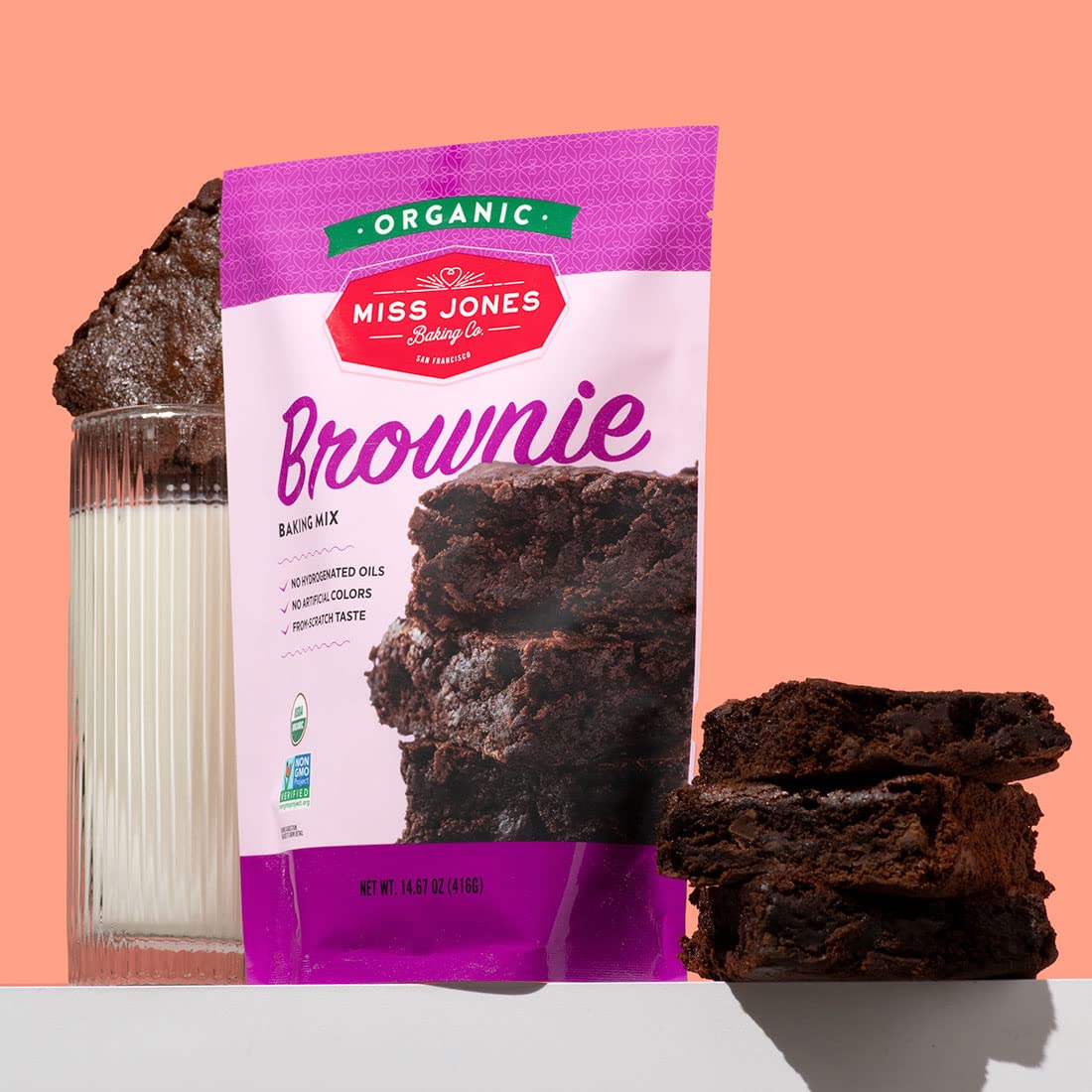Miss Jones Baking Organic Fudge Brownie Mix, Non-GMO, Vegan-Friendly: Rich Cocoa (Pack of 3)