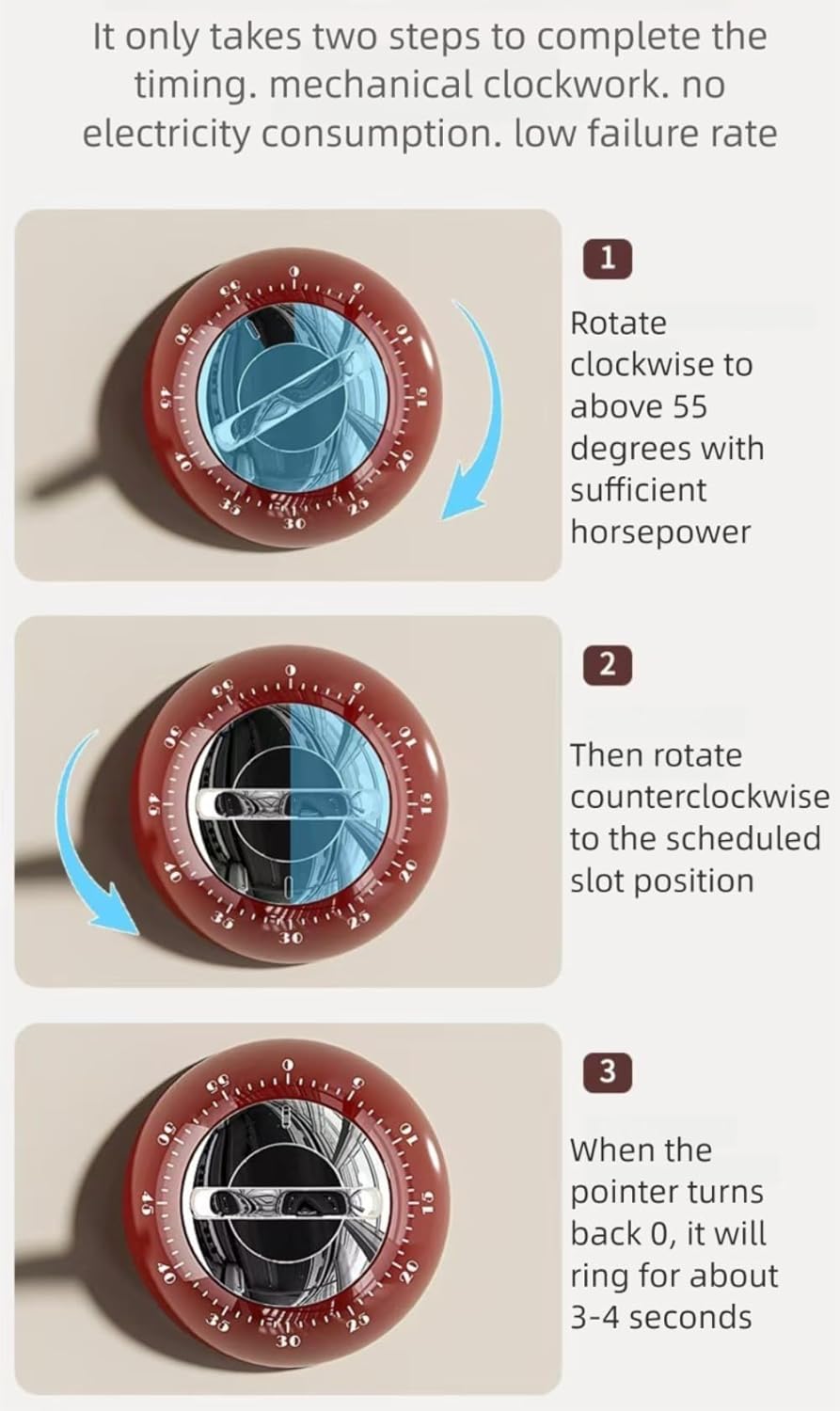 Kitchen Timers for Cooking, 100% Mechanical Cooking Timer,No Batteries Required,Magnetic Back.(red)