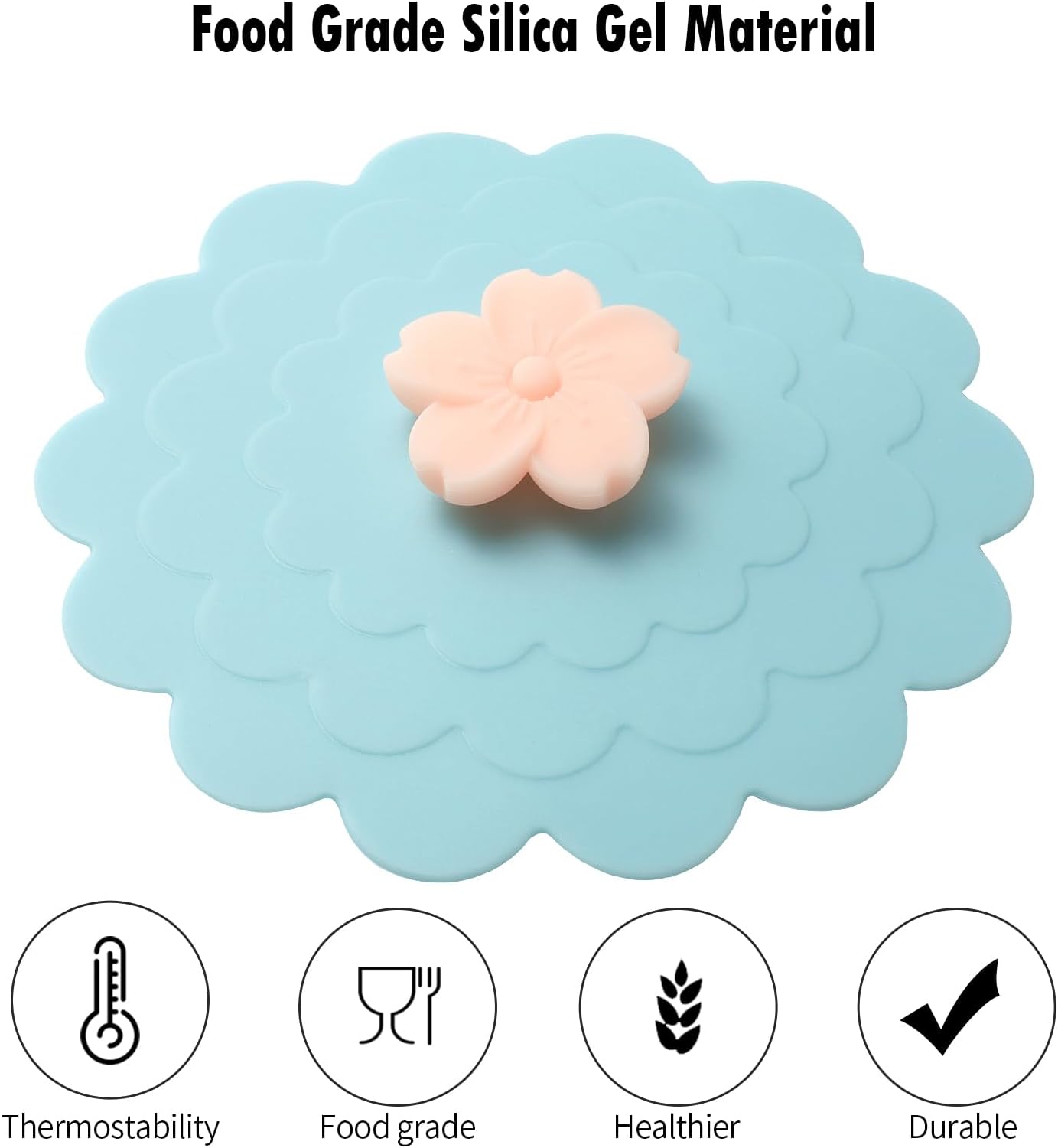 Peach blossom Silicone Cup Covers (Set of 3) , Multicolored Silicone Lids for Mugs, Cups, Tea Pots,Flexible Mug Covers,Hot Cup Lids for Coffee & Tea