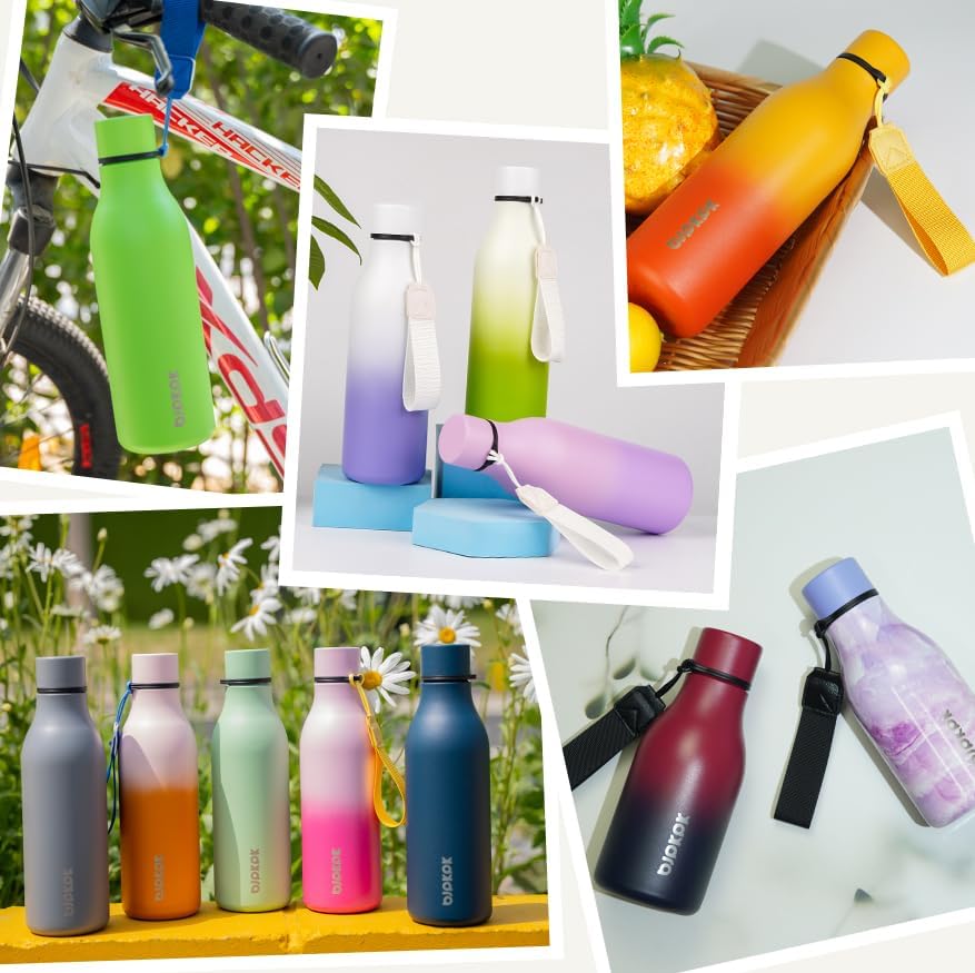 BJPKPK Insulated Water Bottles, 12oz Stainless Steel Metal Water Bottle with Strap, BPA Free Leak Proof Thermos, Mugs, Flasks, Reusable Water Bottle for Sports & Travel, Black