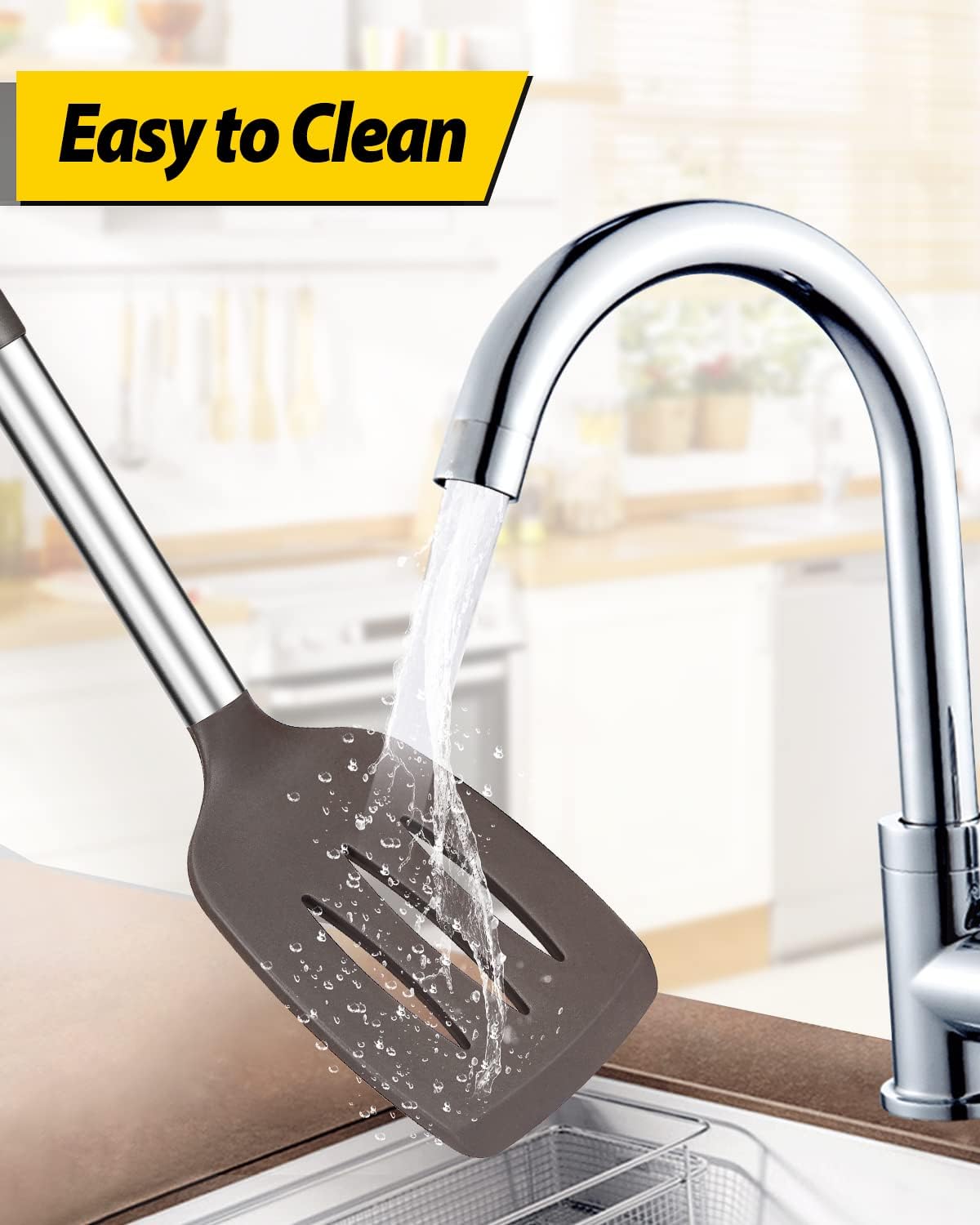 Pack of 2 Silicone Solid Turner, Non Stick Slotted Kitchen Spatulas, High Heat Resistant BPA Free Cooking Utensils, Ideal Cookware for Fish, Eggs, Pancakes(Chocolate)