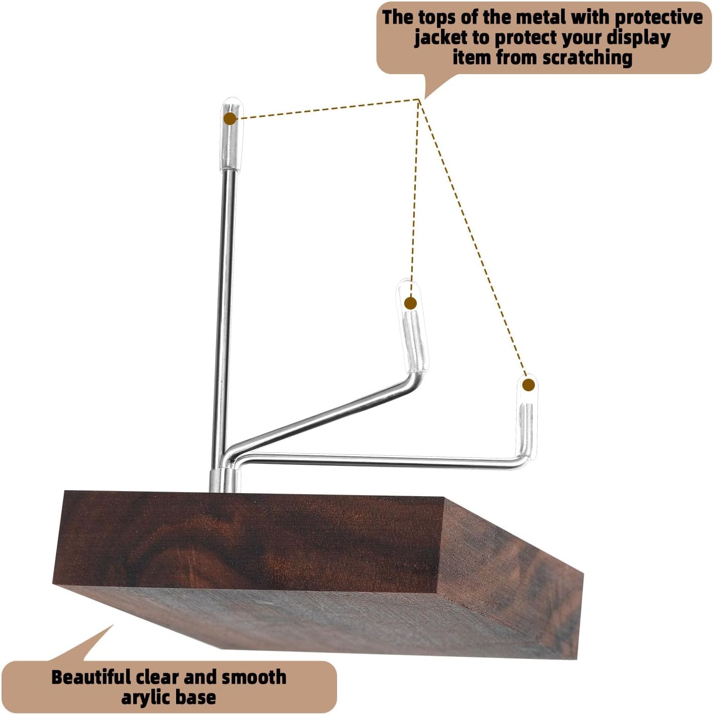 Wenqik 4 Pcs Crystal Display Stand Adjustable Metal Arms Small Rock Display Stand with Wooden Base Geodes Rock Agate Mineral Easel Holder for Collectibles(1.97 x 1.97 x 3.15 Inch)