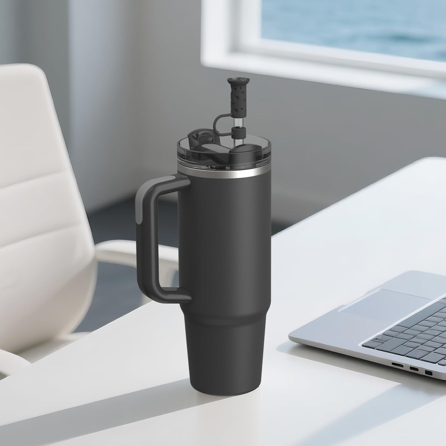 YOTIME Silicone Straw Covers Cap, 6 Pcs Reusable 0.39in/10mm Suction Cup Straw Toppers for Stanley Cup 40 30 oz, Black