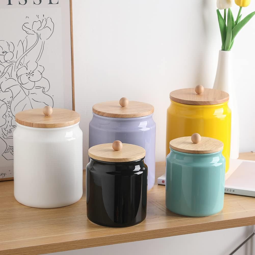Sweejar Ceramic Kitchen Canisters, 58 FLOZ Porcelain Food Storage Jar with Airtight Seal Wooden Lid, Home Container Serving for Coffee Beans, Tea-leave, Sugar, Salt, Tool Bucket (Turquoise)