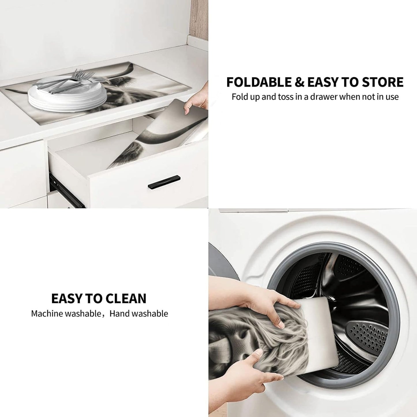 Large Dish Drying Mats For Kitchen Counter Microfiber Kitchen Drying Mat XL Draining Pad Absorbent Quick Drying Dish Mat 18x24 Inch - Cow Face