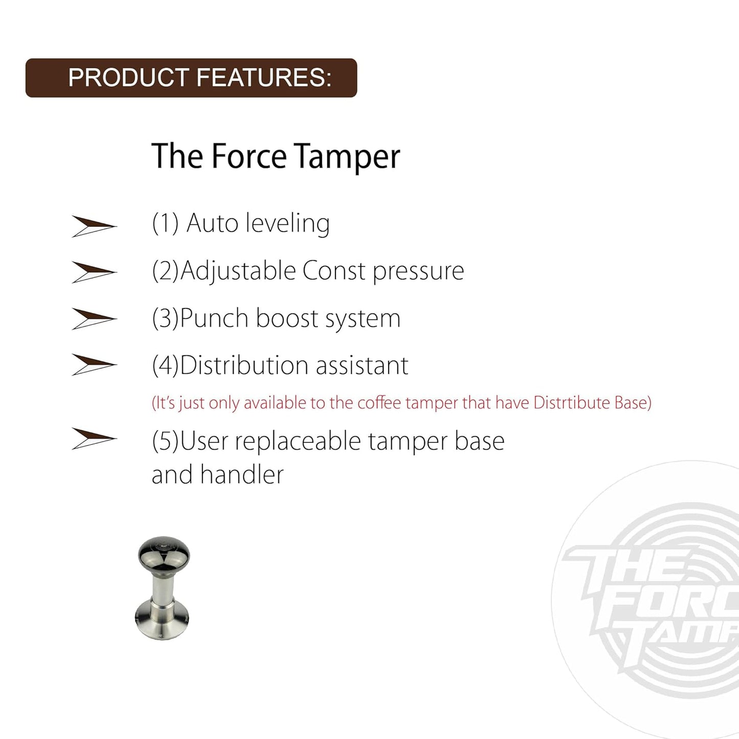 The Force Tamper Automatic Impact Adjustable Constant Pressure and Autoleveling Coffee Tamper Black Mirror Jellyfish AL Handle Set Pro (Extend Set, 53.00mm)