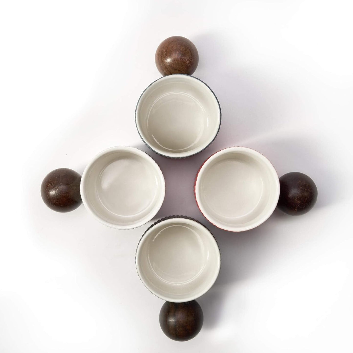 Ceramic Mini Espresso Cups Demitasse Cups with Round Wooden Handle Vertical Stripes Tea Cups (Multicolor, 4pcs)