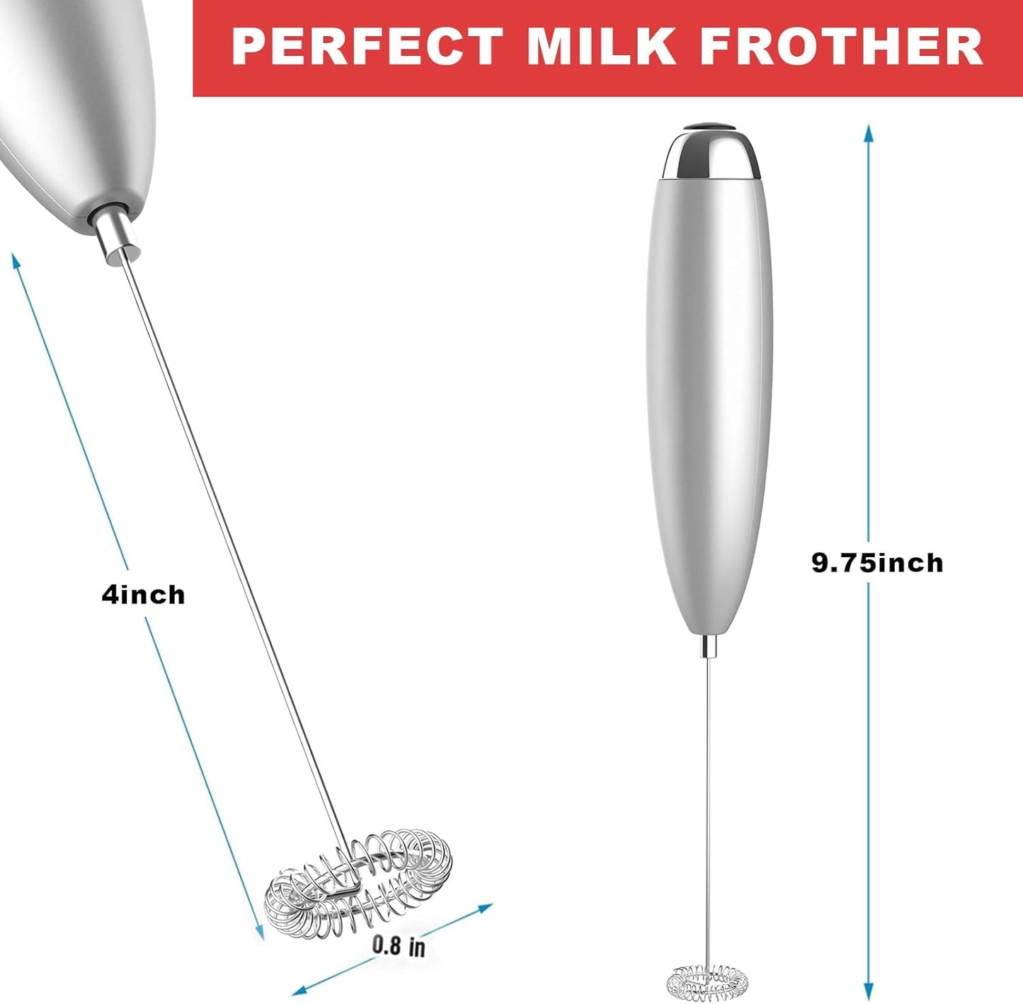 Milk Frother, Coffee Frother Handheld, Hand Mixer, Upgraded Motor Electric Whisk Durable Low Noise Mini Drink Mixer Portable Foam Maker For Cold Milk Bulletproof Coffee Latte, Sliver