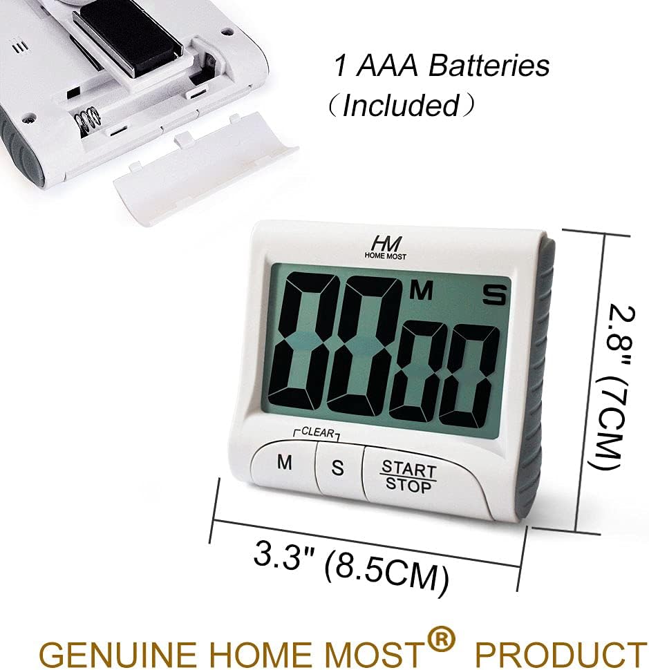 3" Large Display Kitchen Timer - Digital Timer Magnetic Back Loud Alarm On A Rope- White Cooking Timers For Kitchen Teachers Students Games Kids Meetings- Sports Timers For Workouts Exercise