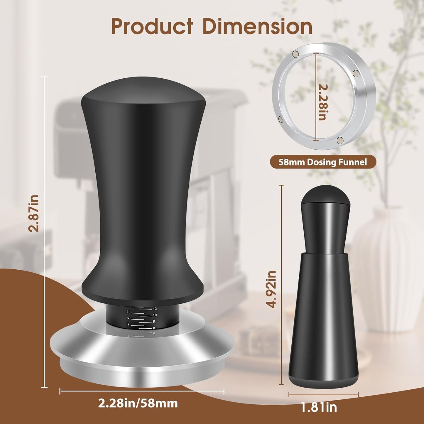 58mm Espresso Accessories Kit, Spring Loaded Calibrated Tamper, WDT Tool and Dosing Funnel Set Fits Breville 58 mm Espresso Coffee Machines and Portafilter