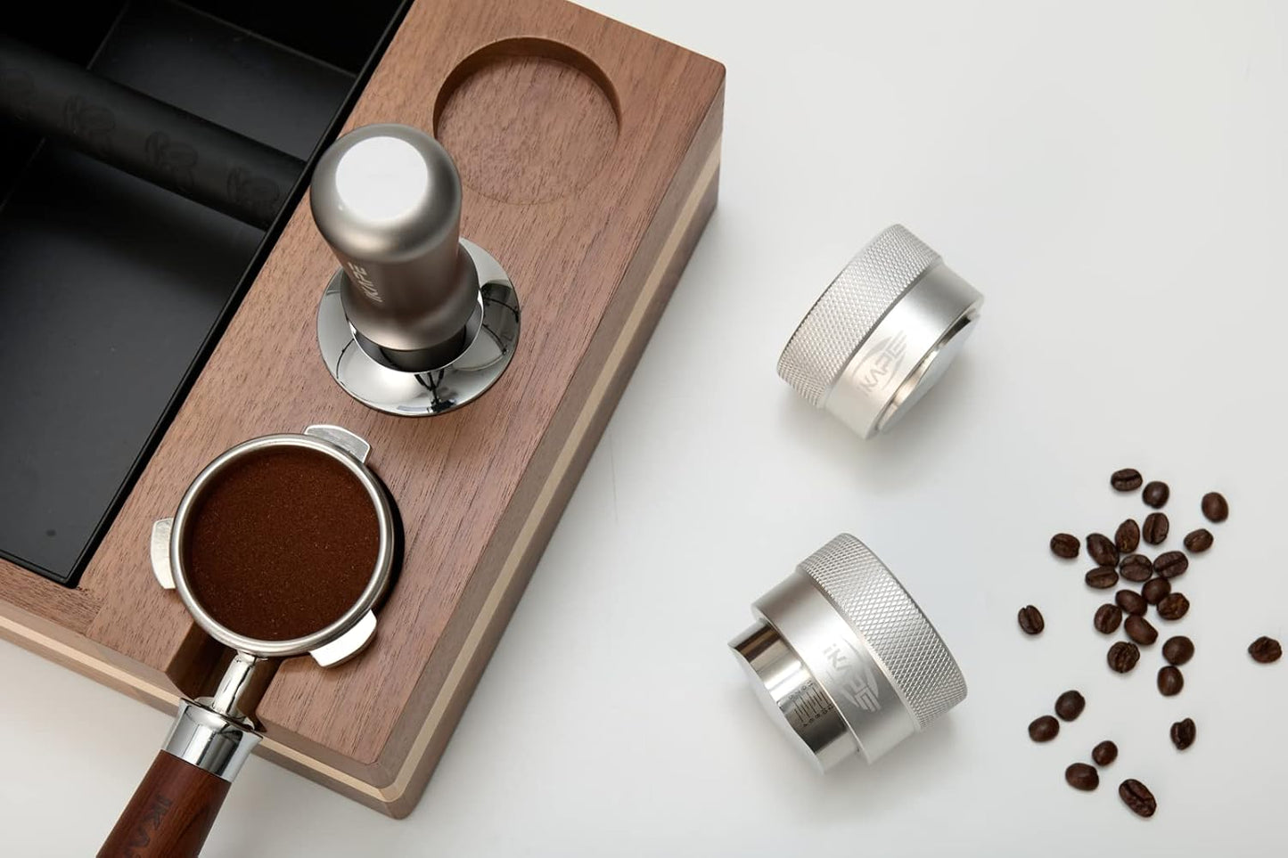 IKAPE Coffee Products, 58MM Coffee Distributor, Gravity Adaptive Espresso Distributor Fits All 58.35MM Espresso Portafilter, Compatible with 58.35MM Rancilio Bottomless Portafilter (Silver)