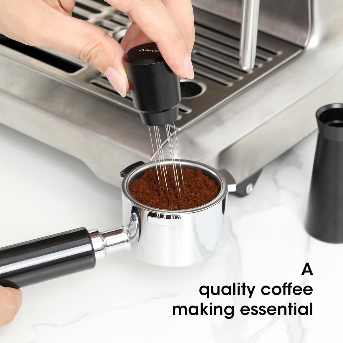 Aieve WDT Tool Espresso, Metal Distribution Tool with 10 x 0.4mm Stainless Steel Needles Espresso Stirrer, Coffee Distributor Aluminum Alloy Handle & Stand with 10 Extra Needle