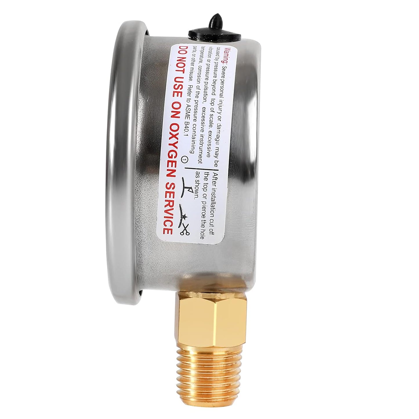 Glycerin Filled Pressure Gauge with 304 Stainless Steel Case, 1-1/2" Dial Size, 0-60Psi, High Accuracy, 1/8" NPT Center Lower Mount