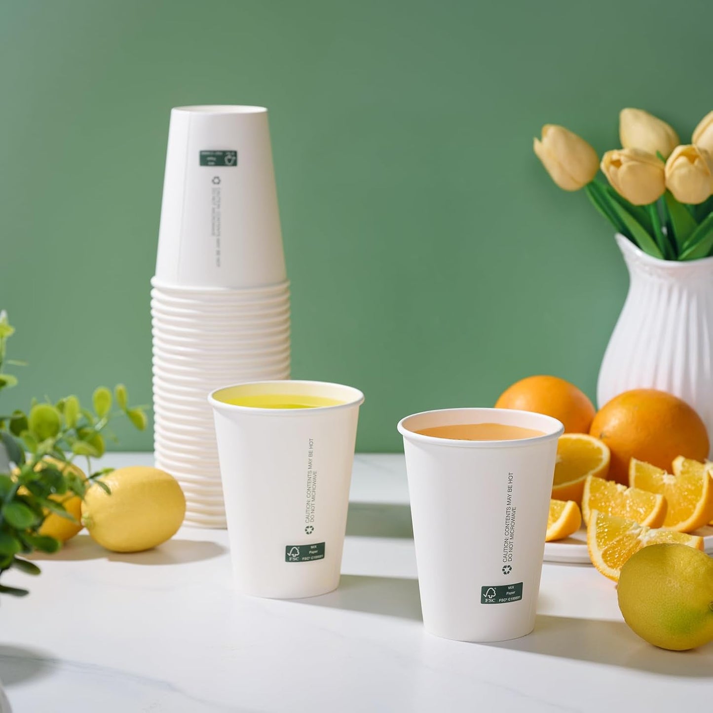 LITOPAK 200 Pack 12 oz Disposable Paper Coffee Cups, White FSC Hot Coffee Cups for Multiple Drinks for Office, Store, Home