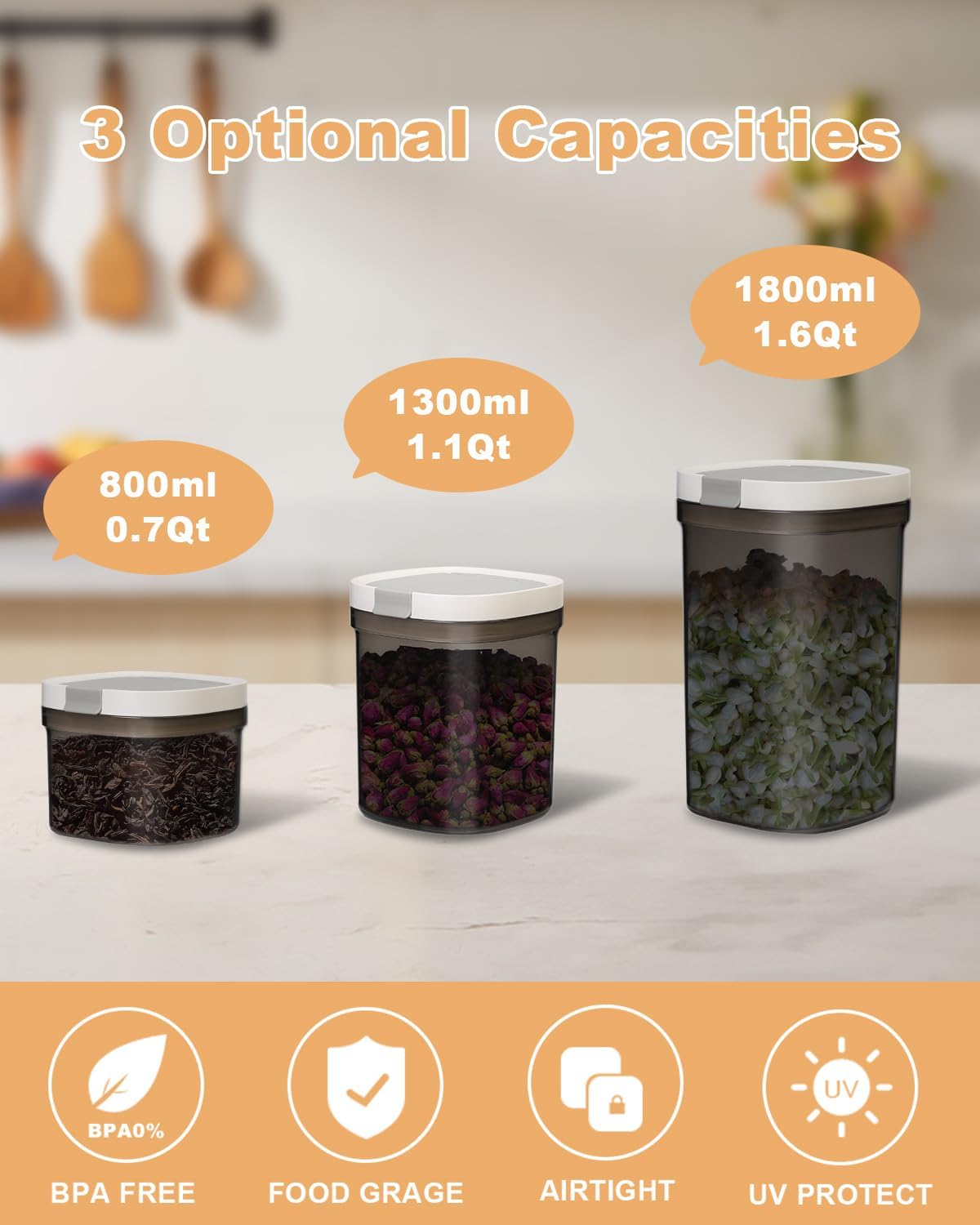 Airtight Food Storage Container with Scoop, 1.6 Qt Durable Plastic Pantry Kitchen Canister for Flour, Sugar, Coffee, Includes Scoop and Lid, BPA-Free, Stackable, Easy-Clean