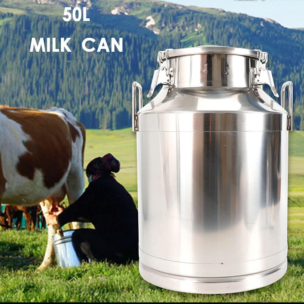 1MM Thickened Stainless Steel Milk Can Large Liquid Container Storage,Stainless Steel Milk Bucket With Sealing Lid and Carry Handle,for Wine, Oil Storage Transport (50L/13.2Gal)