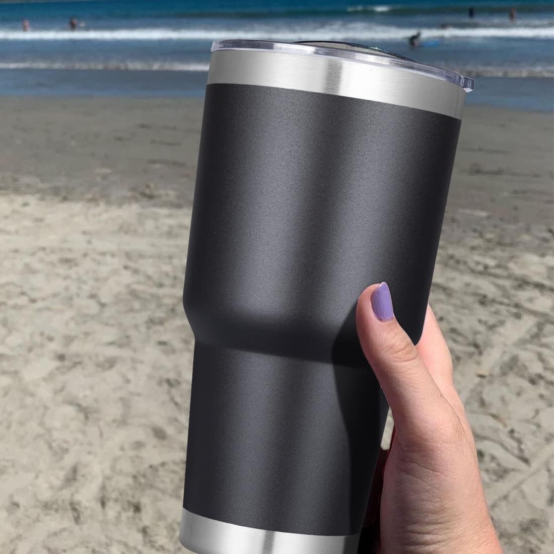 DOMICARE 30 oz Tumbler with Lid and Straw, Stainless Steel Tumblers Bulk, Insulated Vacuum Double Wall Travel Coffee Mug, Durable Powder Coated Tumbler Cups (Black, 4)
