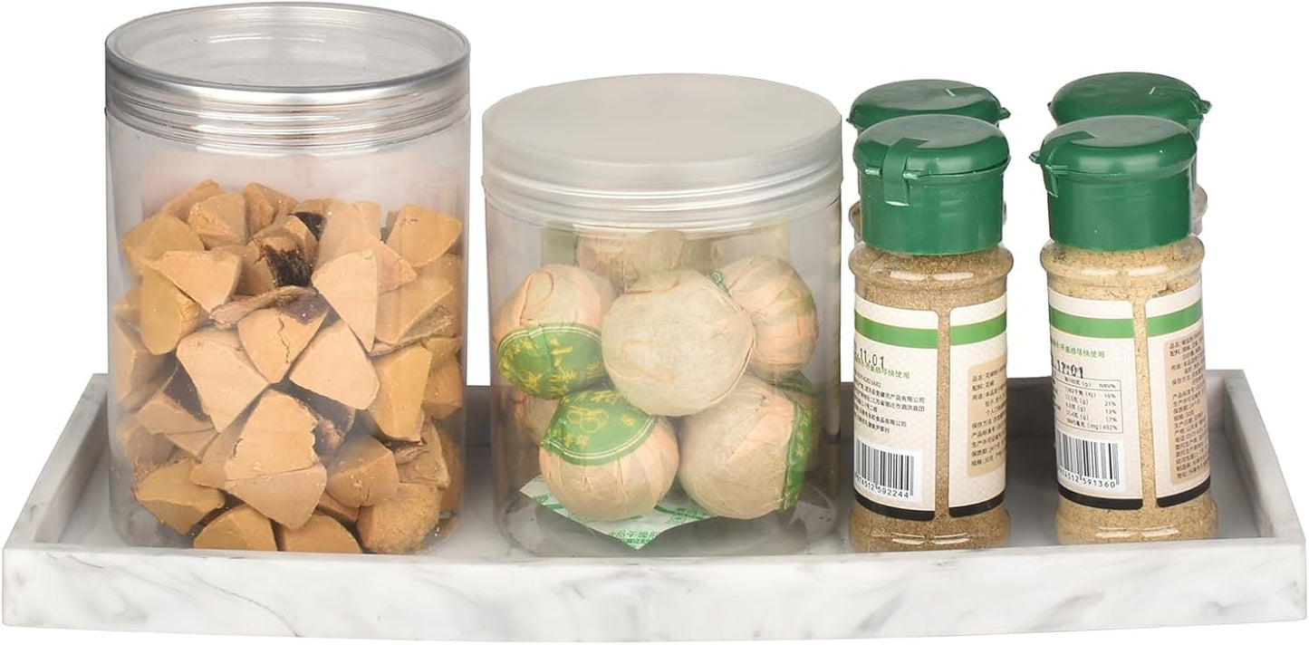 DNC Silicone Bathroom Tray for Counter, 2PC 11.8" Vanity Tray for Countertop, Kitchen Sink Soap Tray for Dish Holder Dispenser Toilet Tank Desk Organizer Marble White