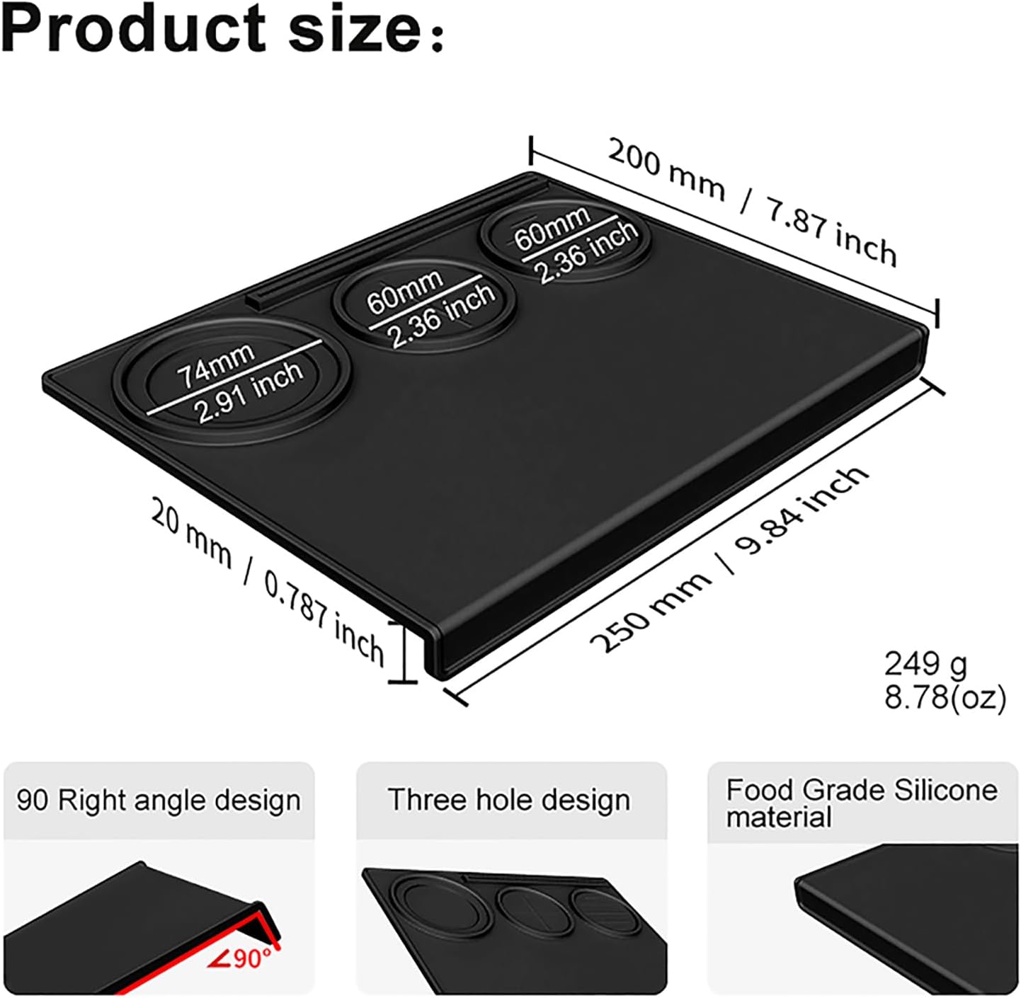 Espresso Tamping Mat 9.8x7.8 Inch, Food Grade Silicone Barista Station for 51/54/58mm Tamper, Anti-Slip Heat Resistant Waterproof, Home and Café Use, Black