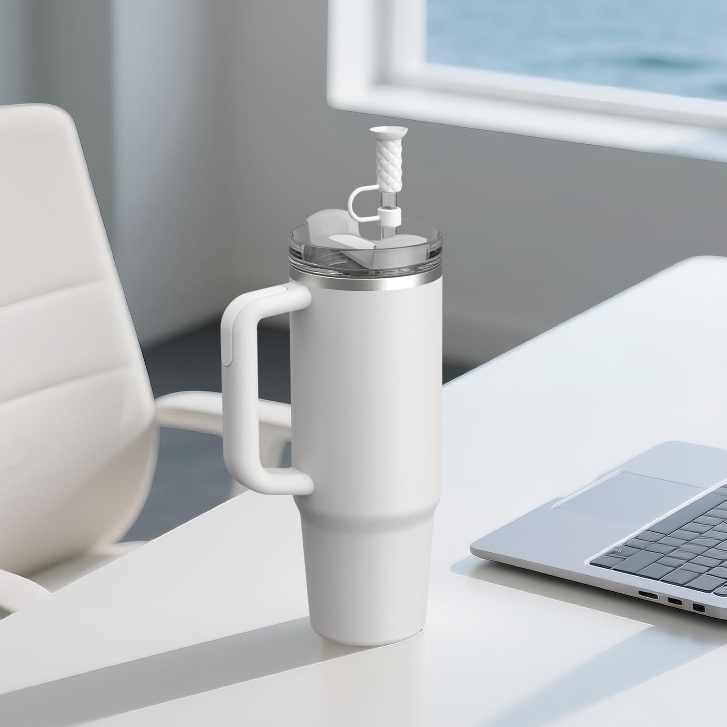 YOTIME Silicone Straw Covers Cap, 6 Pcs Reusable 0.39in/10mm Suction Cup Straw Toppers for Stanley Cup 40 30 oz, White