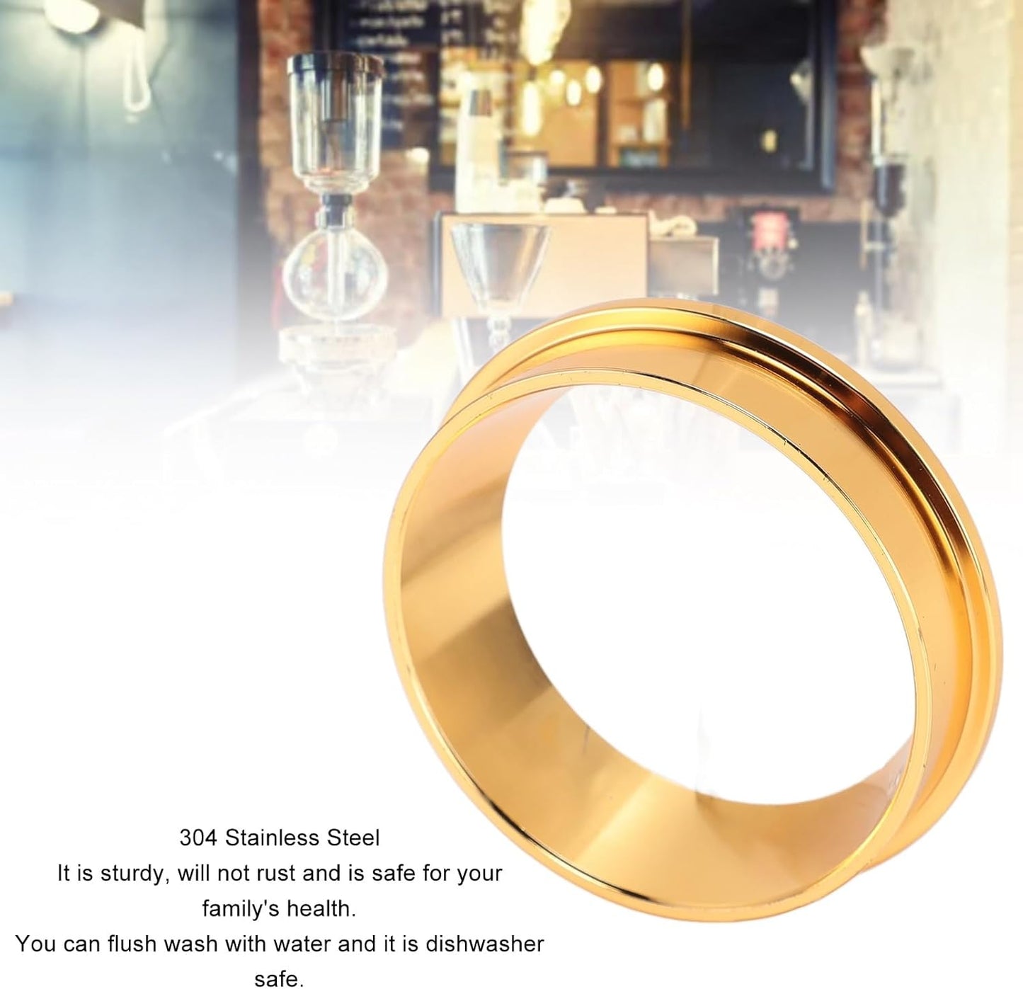 58MM Coffee Dosing Funnel, 304 Stainless Steel Coffee Dosing Ring, Universal Coffee Dosing Ring Replacement for Home Coffee Machine Tools, Gold