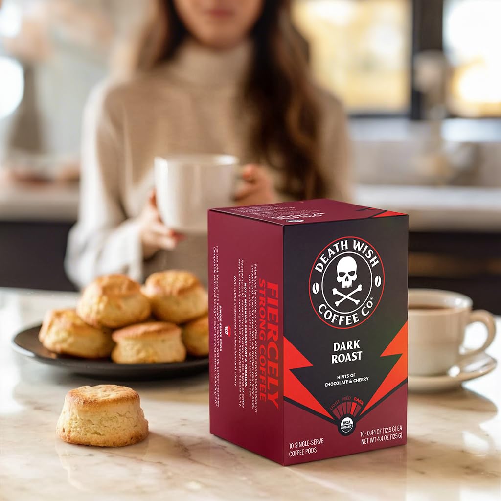 Death Wish Coffee, Dark Roast Single-Serve Coffee Pods, 10 Count