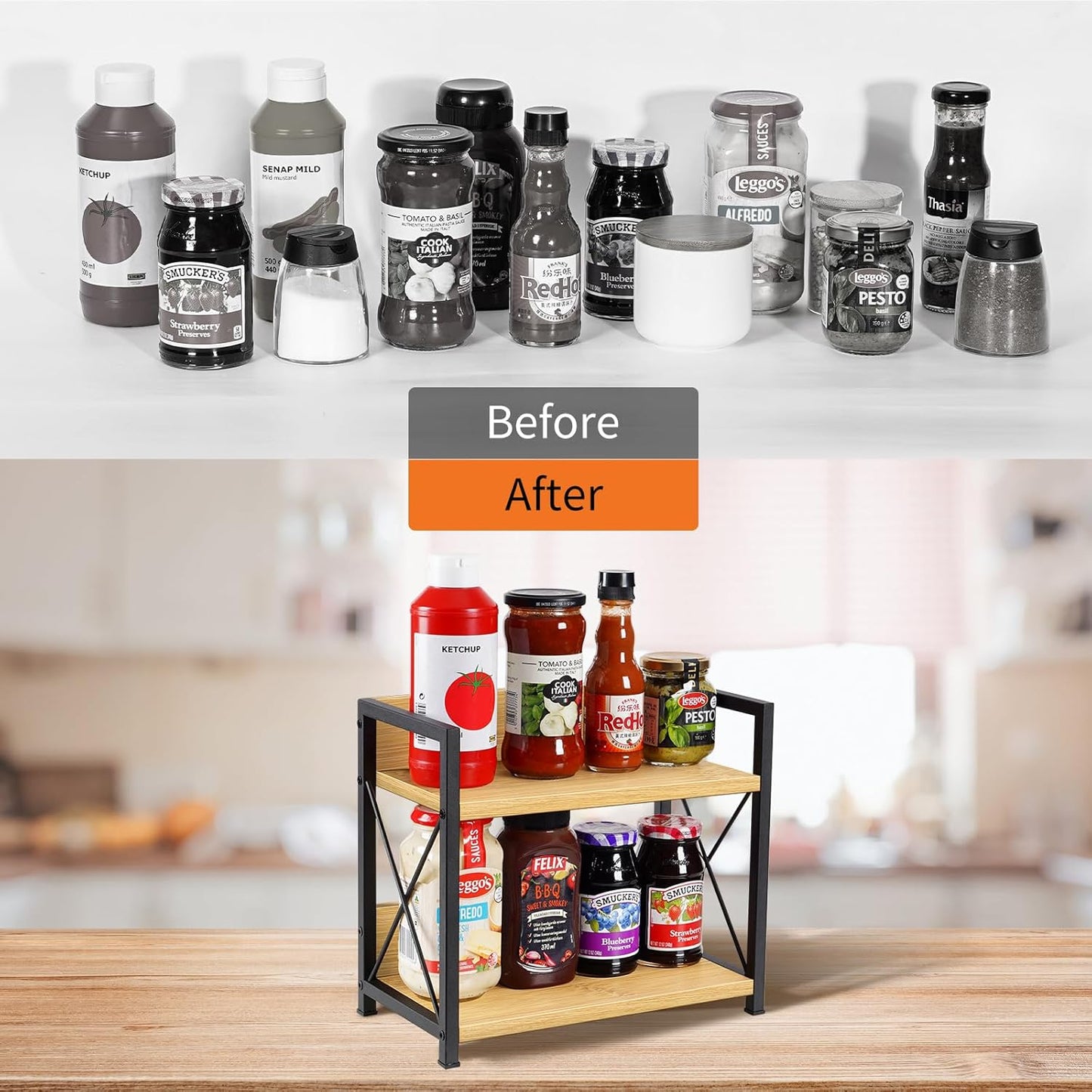 Giikin Countertop Shelf Organizer, 2 Tier Kitchen Spice Rack Organizer for Countertop, Wood Coffee Counter Shelf Organizer for Home (Bamboo, S)