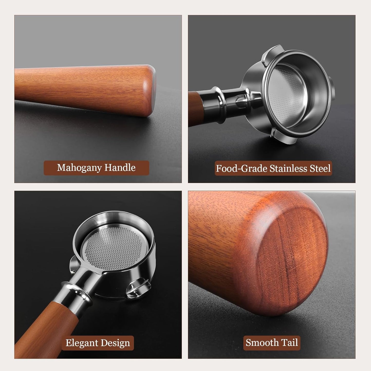 54mm Bottomless Portafilter 3 Ears Espresso Portafilter Compatible with reville BES870/878/880 with Puck Screen Coffee Needle and Walnut Handle