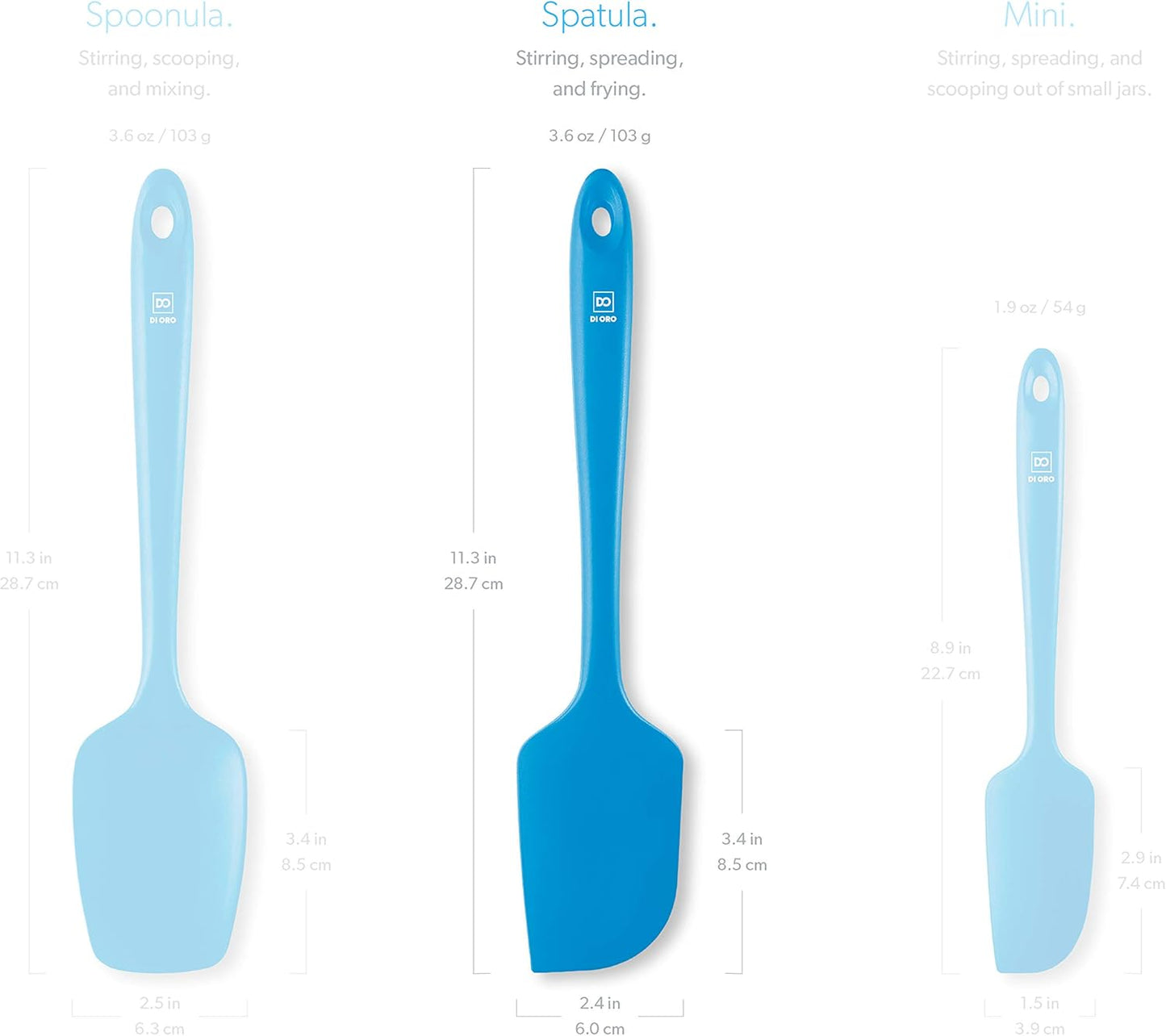 DI ORO Silicone Spatula - 600°F Heat-Resistant Rubber Kitchen Spatula for Baking, Scraping, & Mixing - BPA Free Nonstick Cookware Safe Flexible Utensil for Cooking - Seamless & Dishwasher Safe (Blue)