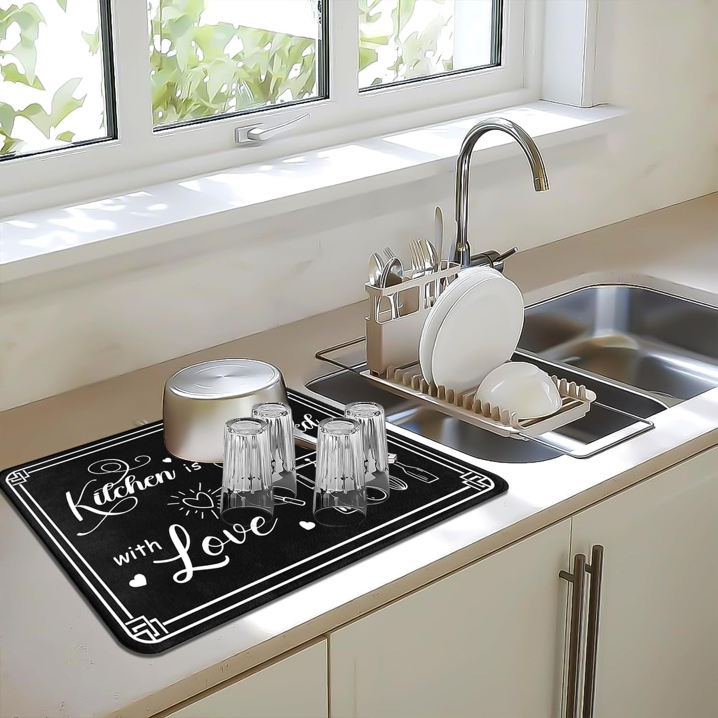Dish Drying Mat Harvest Kitchen Is A Seasoned With Love 18 X 24 Inch For Kitchen Counter Reversible Dish Drying Pad Water Absorbing And Drying Mat For Kitchen Coffee Bar Decoration