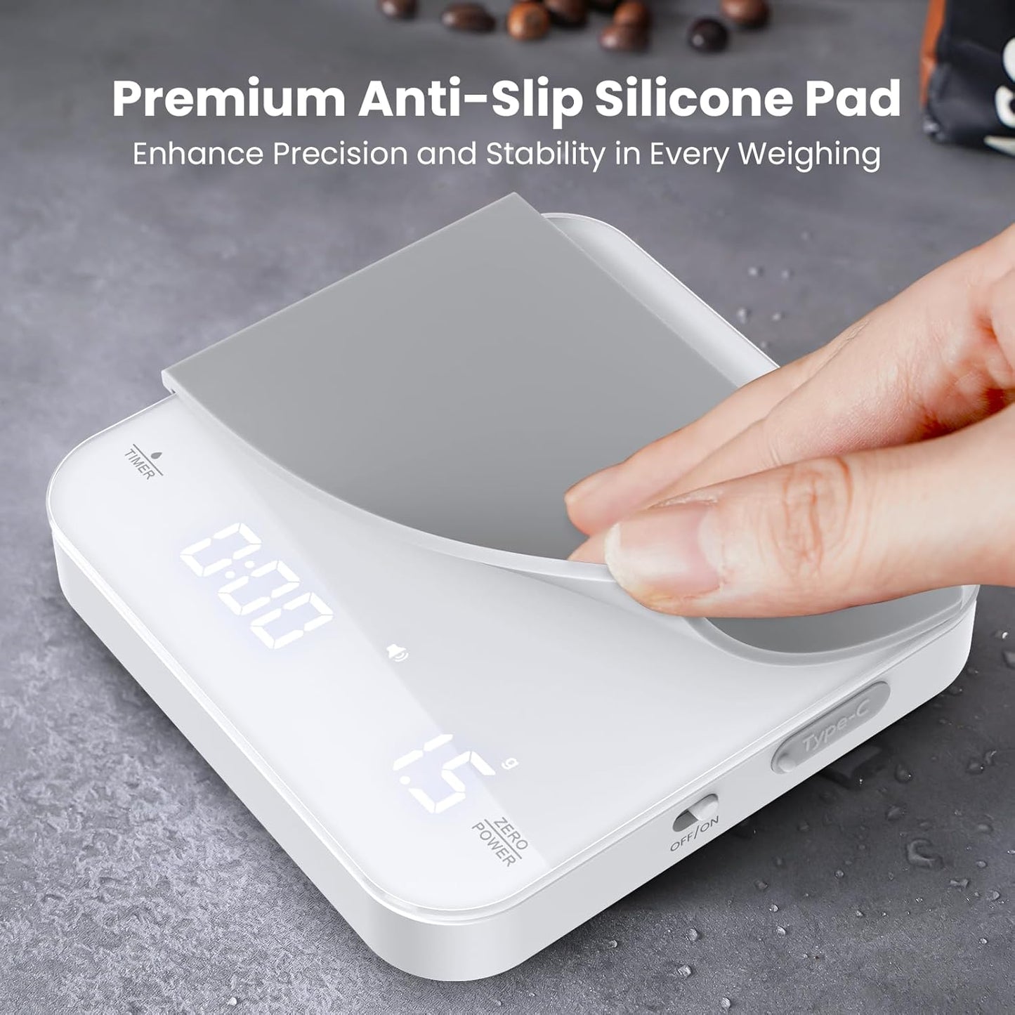 Rechargeable Mini Coffee Scale with Timer, Maestri House Espresso Scale, 2kg/0.1g Accurate Scale for Espresso and Pour-Over Coffee, Portable Digital Kitchen Scale with Automatic Timing(White)