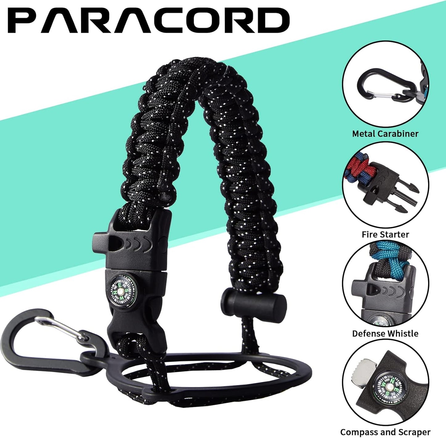 40OZ Insulated Water Bottle with Auto Spout Lids, Straw Lids, Paracord Handle for Sport, Protective Cup Mat, BPA-Free Reusable Insulated Water Bottle - Black Water Jug with Straw