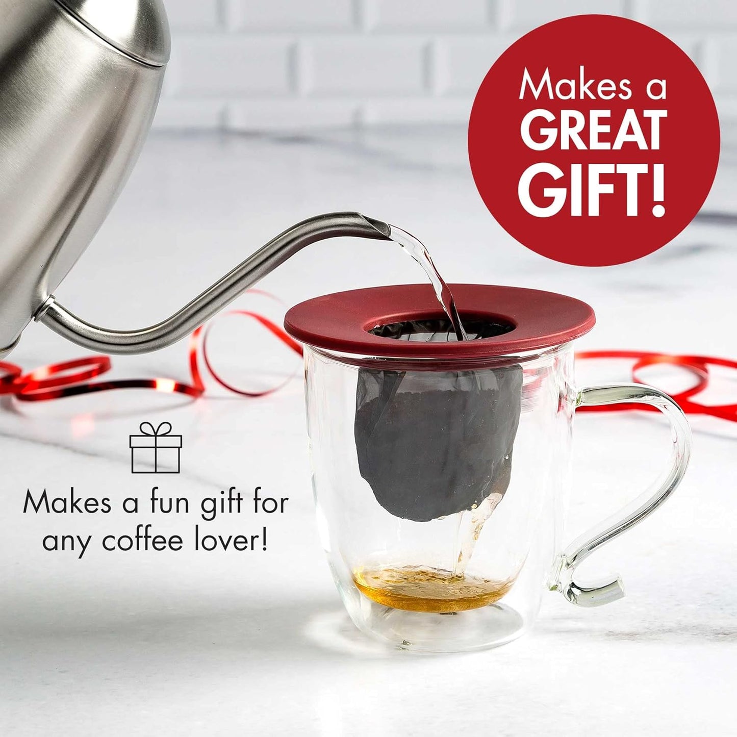 Primula Brew Buddy Portable Pour Over, Reusable Fine Mesh Filter, Dishwasher Safe, Single Serve Coffee or Tea at Any Strength, Ideal for Travel or Camping, Red, 2-Pack (Pack of 6)
