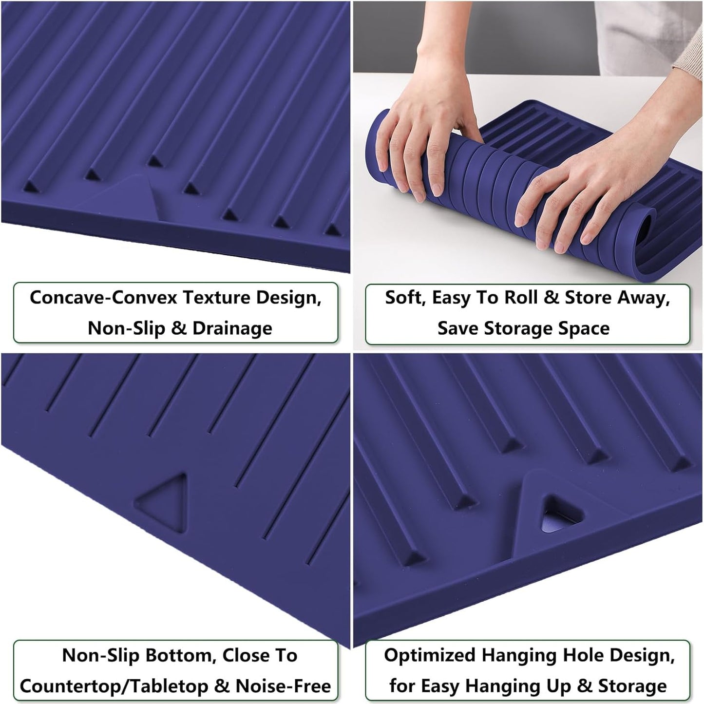 Dish Drying Mat, Flexible Silicone Drying Mat for Kitchen Counter, Heat Resistant Silicone Trivet for Countertop Protector, Super Thick Non-Slip Dish Drying Pad for Under Rack, 12” x 16”