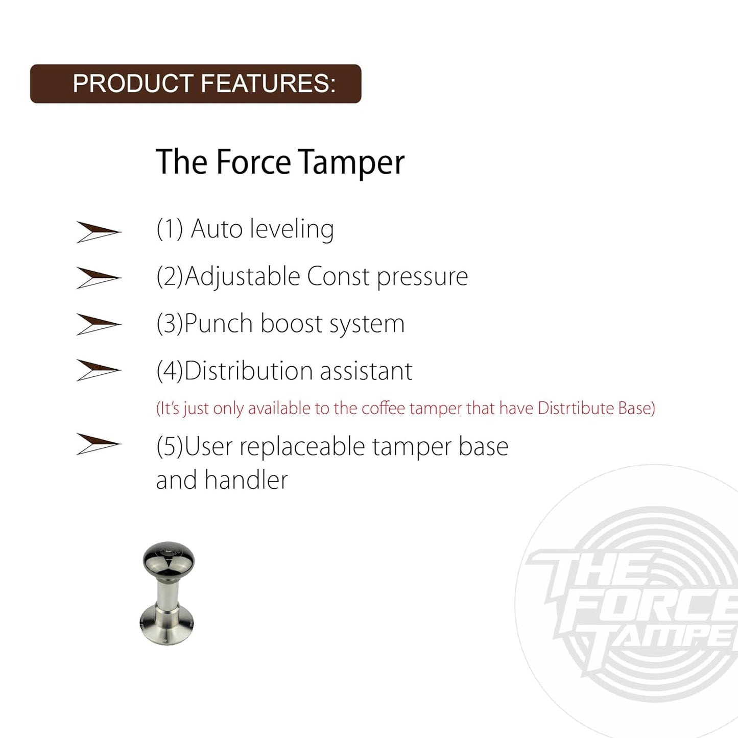The Force Tamper Automatic Impact Adjustable Constant Pressure and Autoleveling Coffee Tamper Black Mirror Jellyfish AL Handle Set Pro (TRI-Distribute Set, 58.35mm)