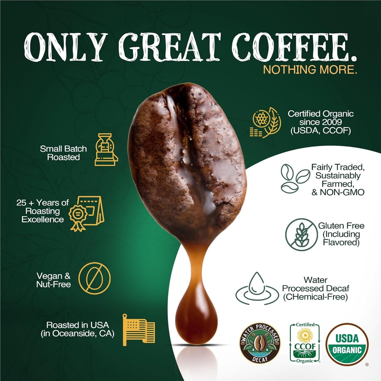 The Bean Organic Coffee Company Water Processed DECAF Vanilla Nut, Medium Roast, Whole Bean Coffee, 5-Pound Bag