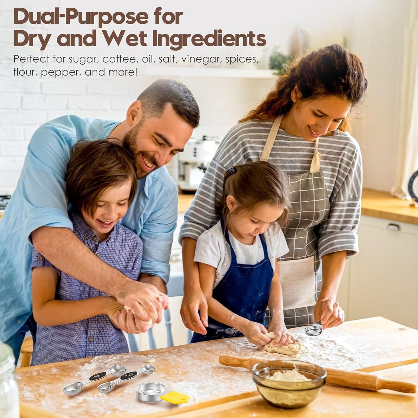 Magnetic Measuring Cups and Spoons Set - 304 Stainless Steel | Dual-sided Design | Set of 15 with Leveler | Strong N52 Magnetic Nesting Design | for Dry & Liquid Ingredients (Black)