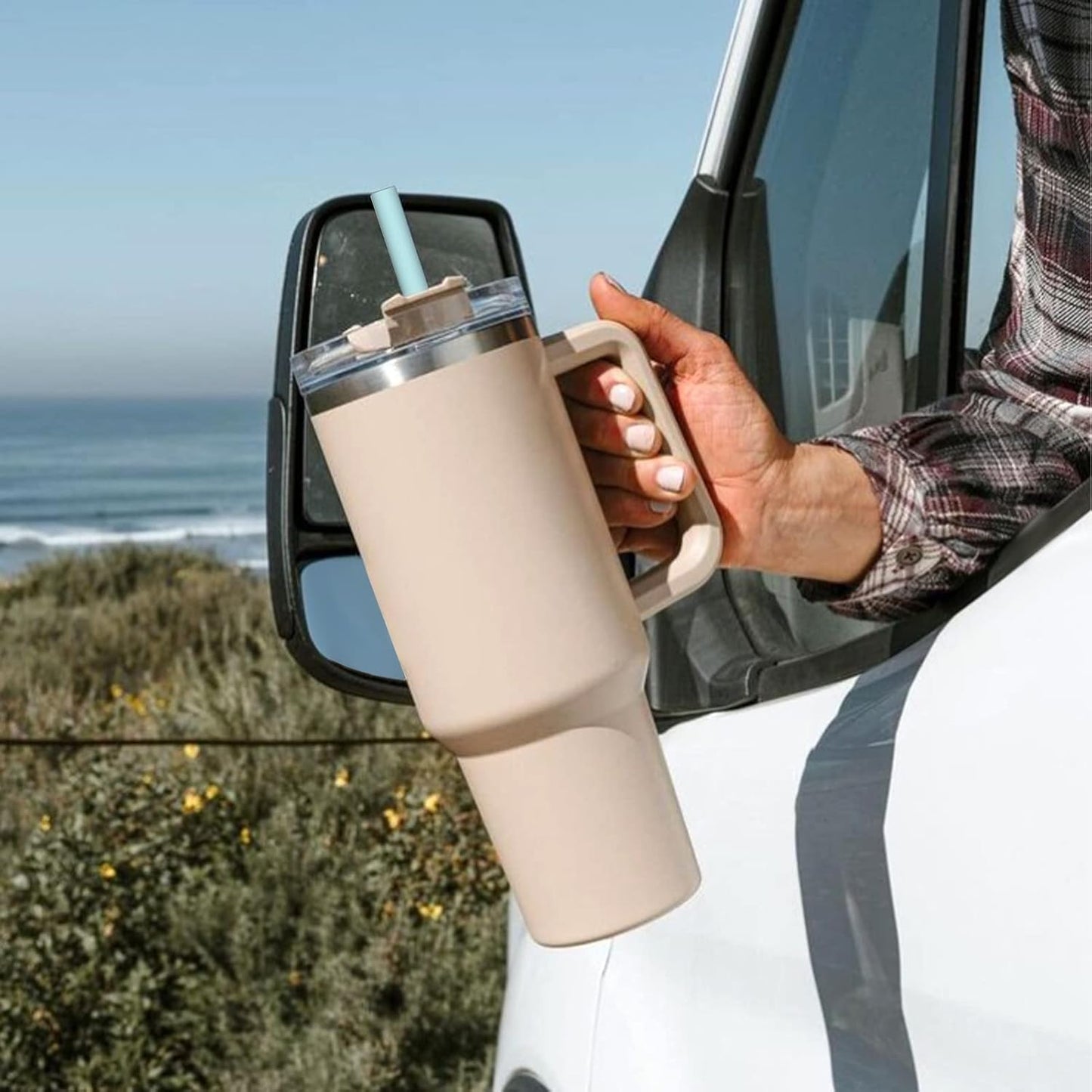 AIERSA 6 Pack Pastel Colors Straw for 40oz Stanley Cup with Handle,Reusable Silicone Straws Compatible Stanley 20 30 40oz Tumbler,Long Straw with Cleaning Brush for Stanley Cup Accessories