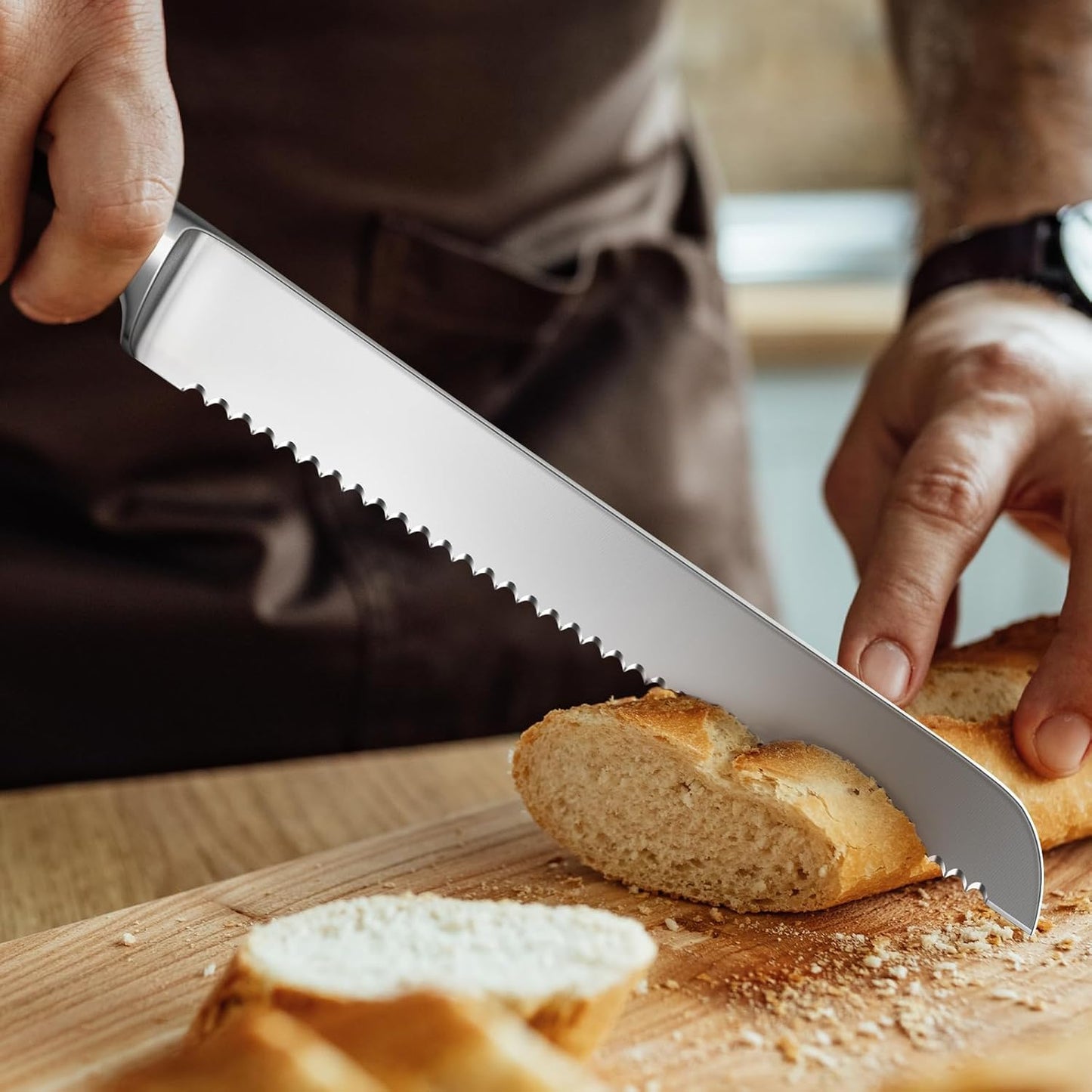 SHAN ZU 10" Bread Knife - Sourdough Slicing Knife Professional German 1.4116 Stainless Steel Serrated Blade, Ergonomic Wood Handle & Full Tang Design, Gift Box Included (Single-Edge