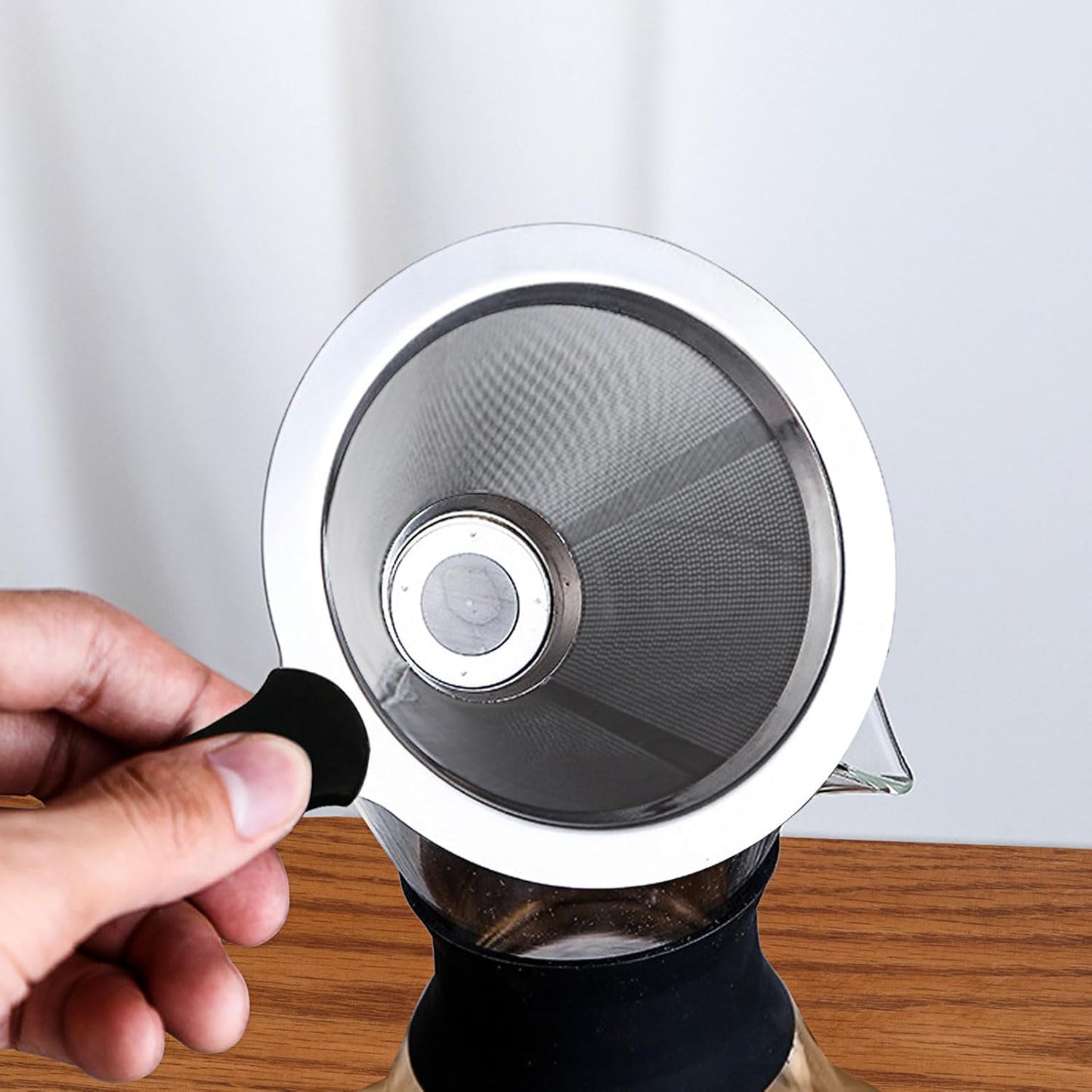 Pour Over Coffee Dripper-Stainless Steel Coffee Filter,Reusable Drip Cone Coffee Filter Portable Pour for 1-4 Cup (With Silicone Ring, L)