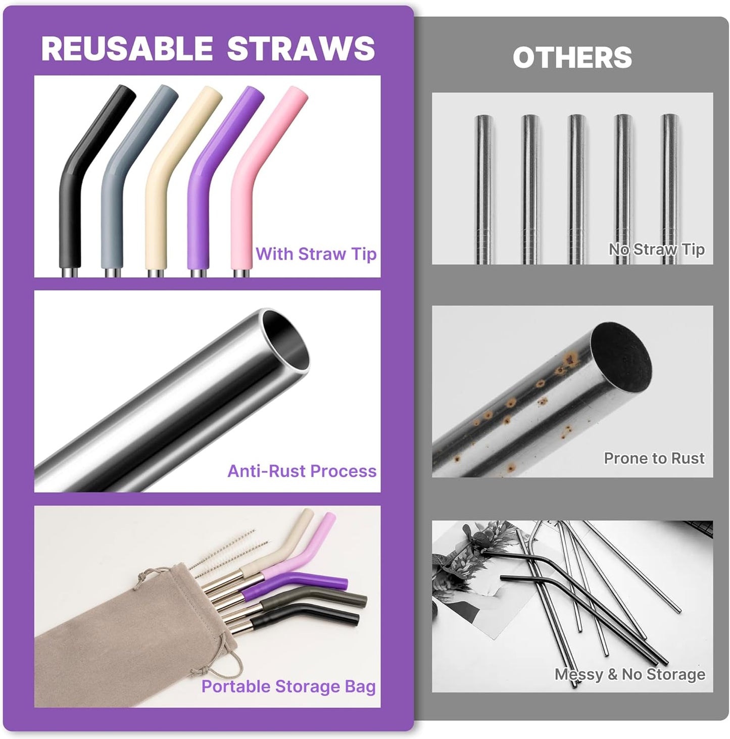 Stainless Steel Straw for 30 oz YETI Tumbler, Metal Straws Reusable with Silicone Tip for Simple Modern 24 oz and 32oz Glass Tumbler, Cleaning Brush, 1 Portable Bag