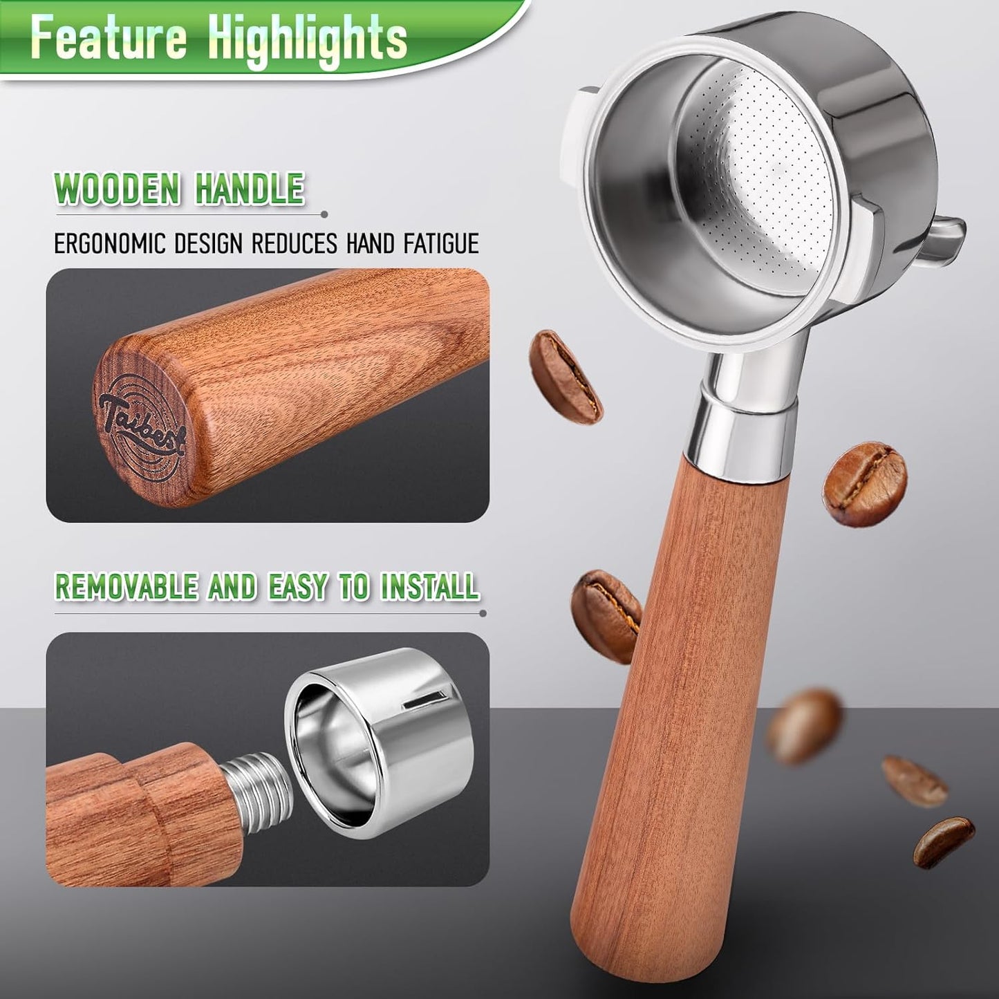 51mm 2 Ear Portafilter for DeLonghi EC200/EC221/EC330/EC152/EC0310- Stainless Steel Handle with Precision Basket and Siam Rosewood Grip