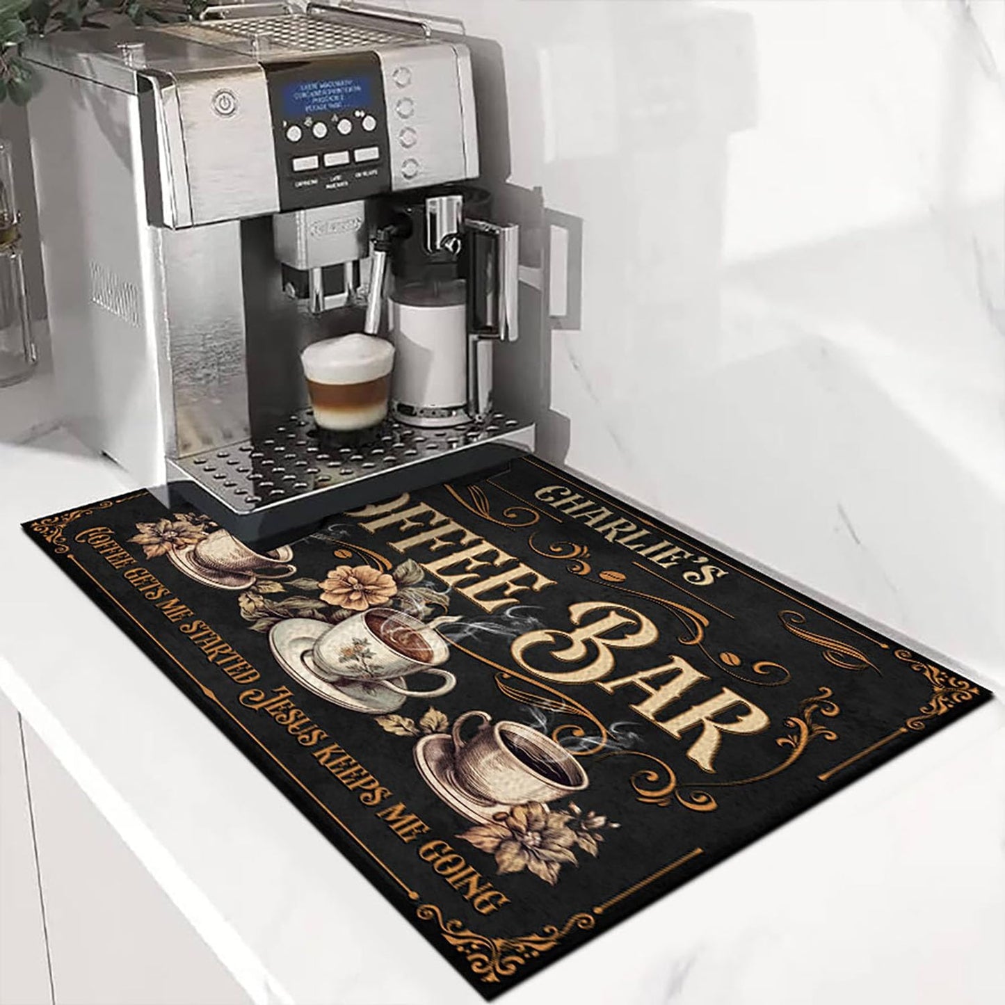 THUYPT Personalized Absorbent Coffee Mat for Counter, Coffee Drying Mat Coffee Bar Accessories, Kitchen Counter Coffee Maker Coffee Station Decoration (07)