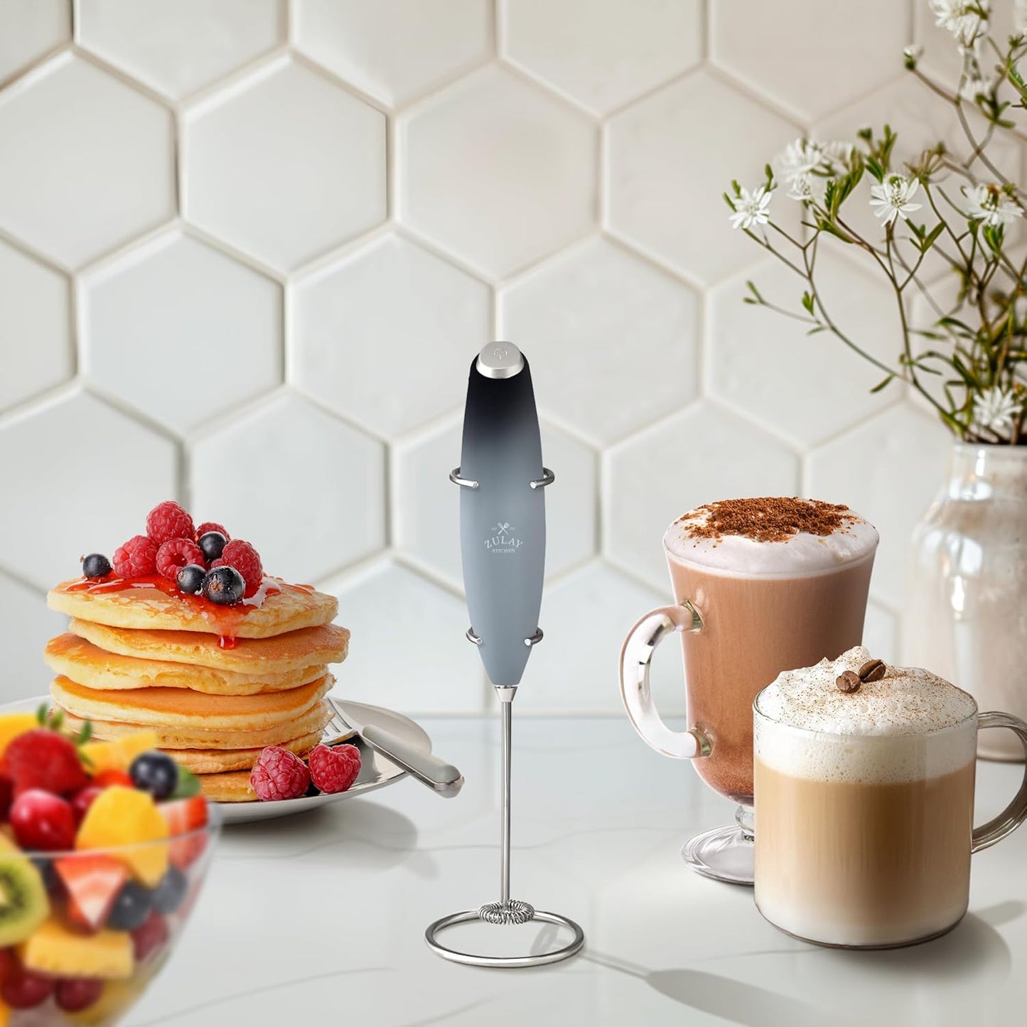 Zulay Kitchen Powerful Milk Frother Wand - Ultra Fast Handheld Drink Mixer - Electric Whisk Foam Maker for Coffee, Lattes, Cappuccino, Matcha & Creamer