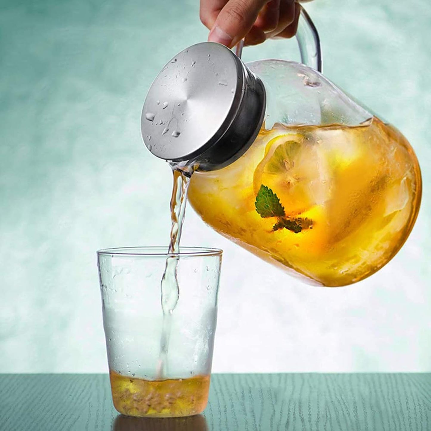 105OZ Glass Pitcher with Lid and Spout - High Heat Resistance Pitcher for Hot/Cold Water & Iced Tea (XL3.0L)