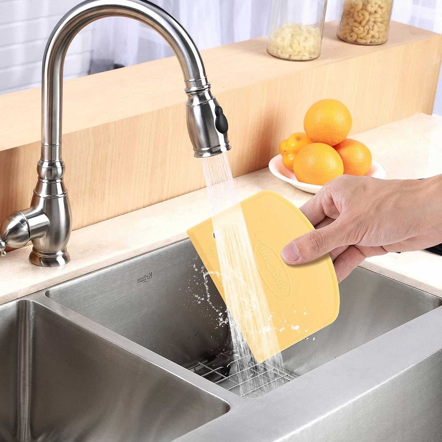 Unicook Dough Scraper, Flexible Bowl Scraper, Pastry Cutter with Measuring Scale, Nonslip Pizza Chopper, Multipurpose Baking Tool for Pizza/Dough/Cake, Easy to Clean, 2 Pack