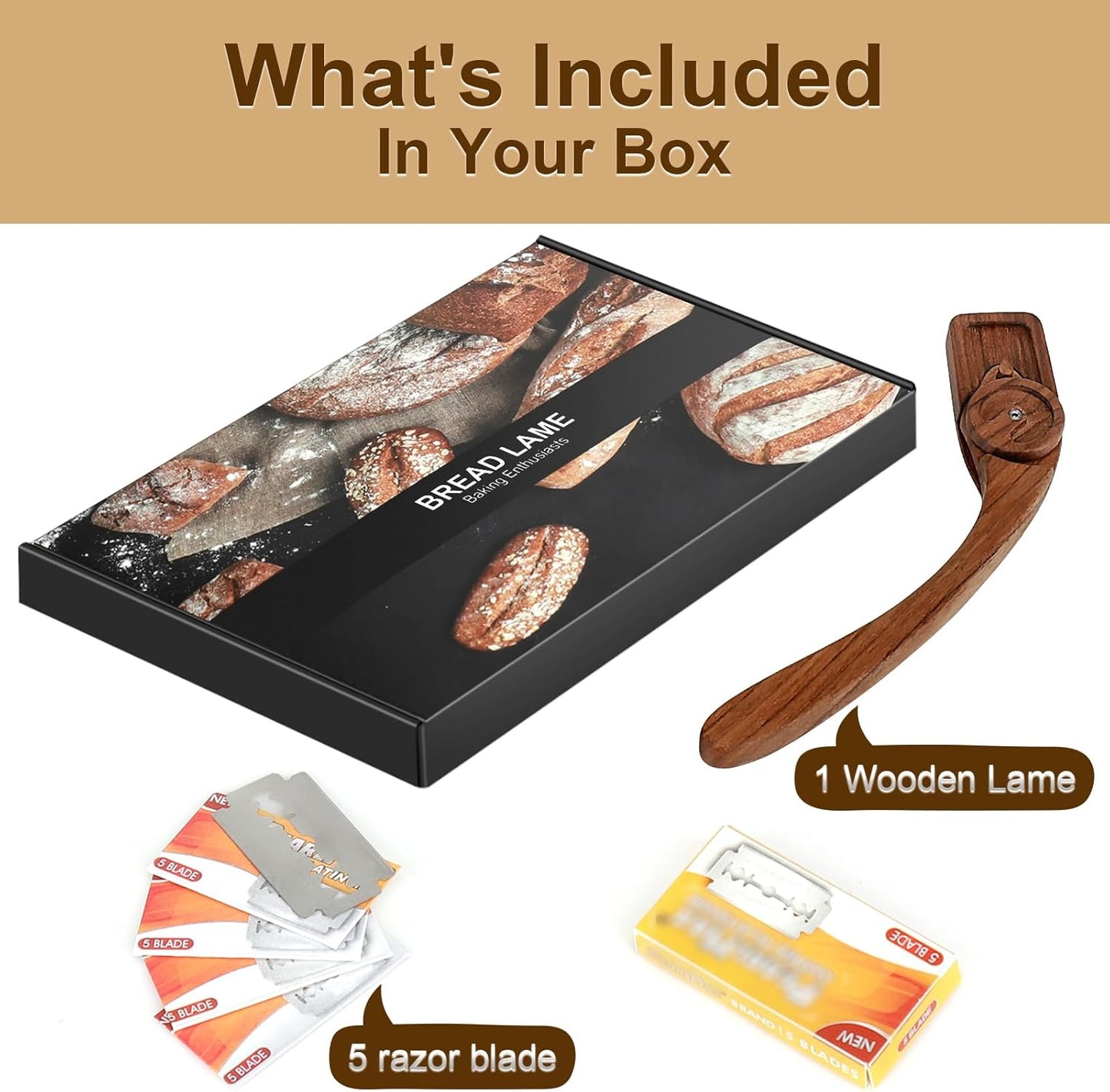 Innovative Magnetic Bread Lame Bread Scoring Tool,Bread Lame Cutter,Bread Scoring Knife for Bread Baking & Sourdough Baking,Bread Razor Tool with 5 Razor Blades-Black Walnut Wood