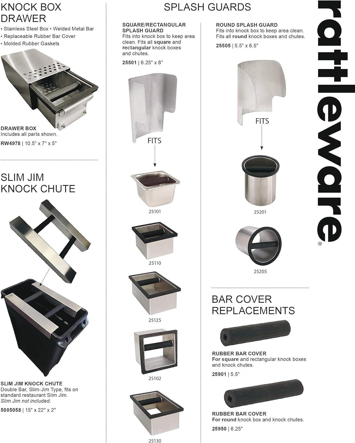 Rattleware Stainless Steel Knock Box β Heavy-Duty Espresso Puck Disposal Bin with Welded Rubber Bar β Perfect for Coffee Bar Accessories, Cafe, Restaurant, or Home Use (9" x 5.5" x 4")